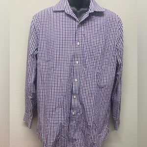 Tommy Hilfiger Slim Fit Purple White Blue Checked Shirt Men's Size 16.5 32/33